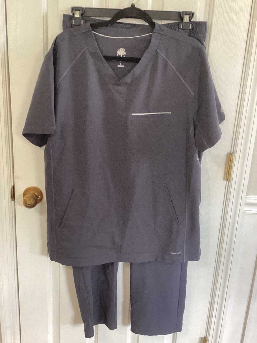 Healing Hands Men's Scrubs 360 Steven Top Large | Pants Medium Pewter